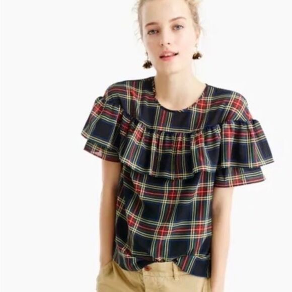 J. Crew Edie Top In Stewart Plaid Dark Academia sz 0 EUC - Picture 1 of 7